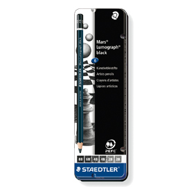 Astuccio metallo 6 matite Mars® Lumograph®BLACK 4gradazioni Staedtler