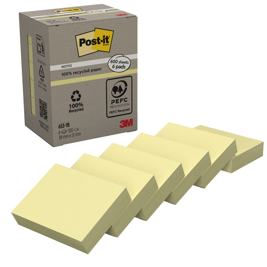 BLOCCO 100foglietti Post-it® Notes Green 38x51mm 653-1B GIALLO