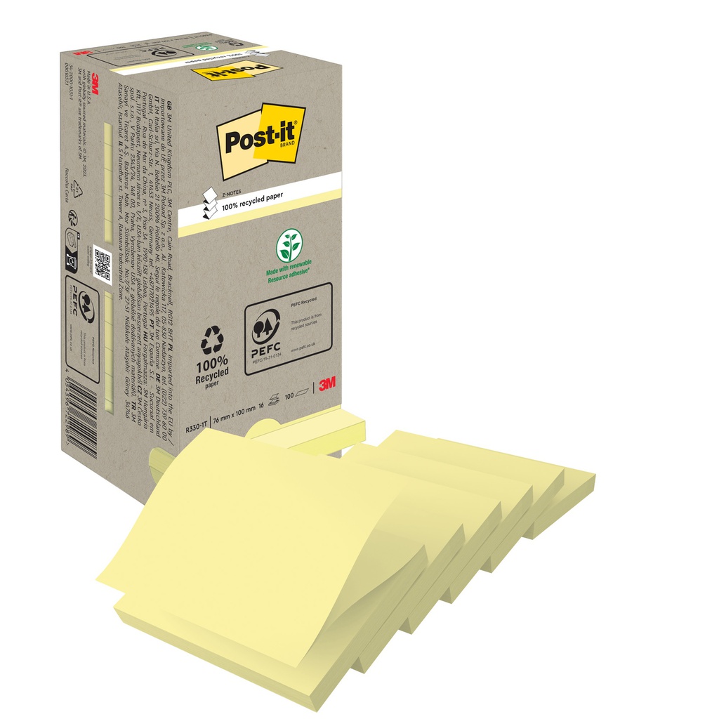 BLOCCO 100foglietti Post-it® Z-Notes Green 76x76mm R330-1T GIALLO RICICL.100