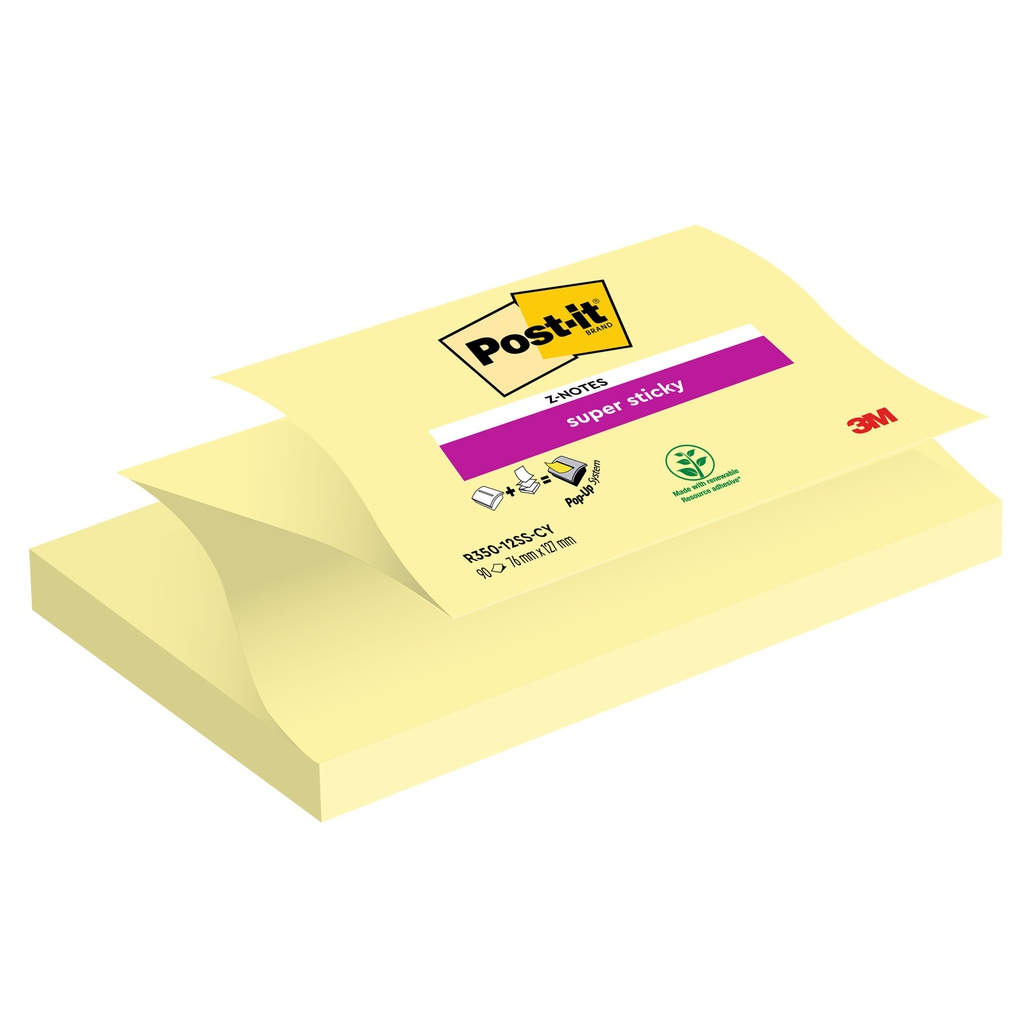 BLOCCO 90foglietti Post-it® Super Sticky Z-Notes Canary76x127mm R350-123SS-CY