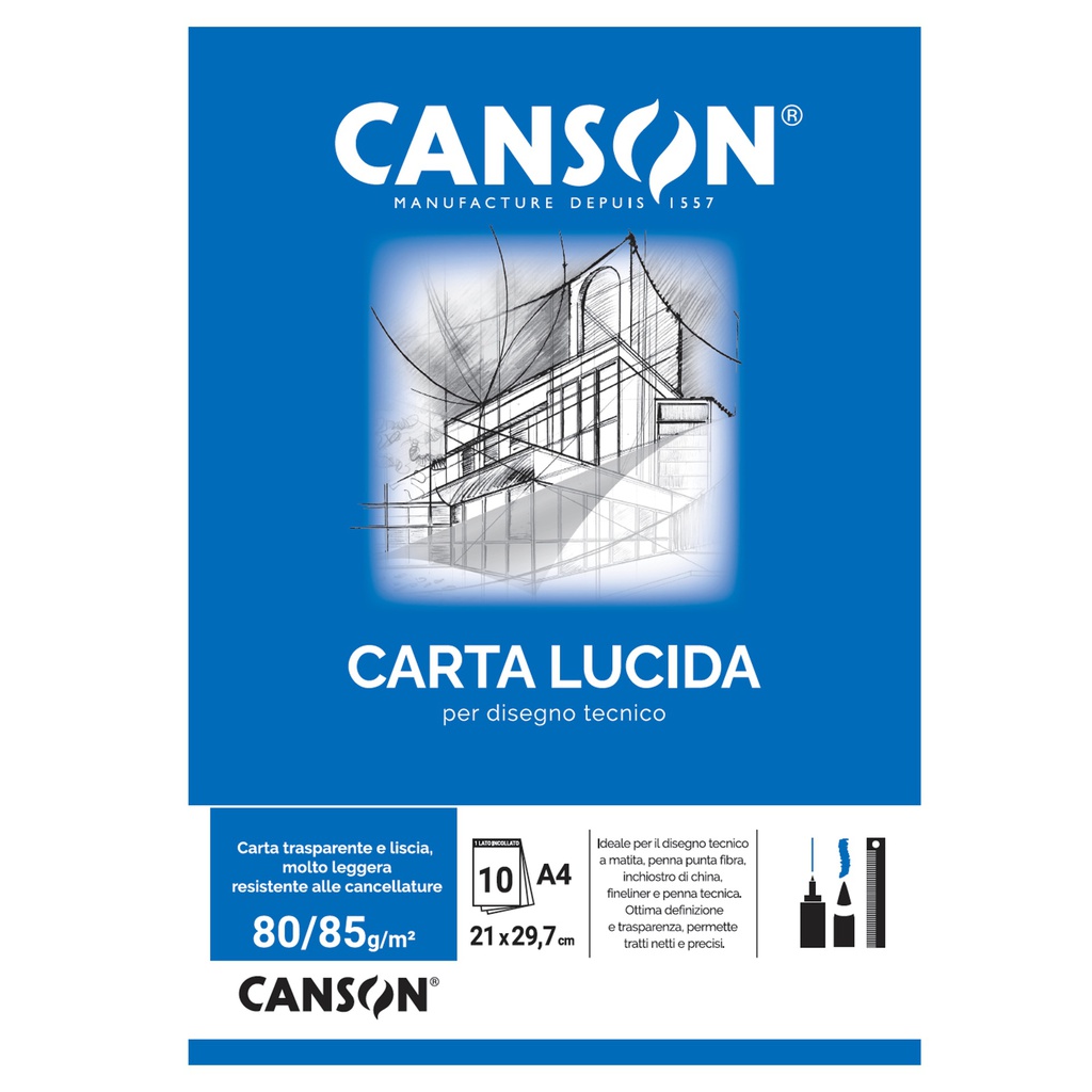 BLOCCO CARTA LUCIDA MANUALE 210x297mm 10FG 80GR CANSON