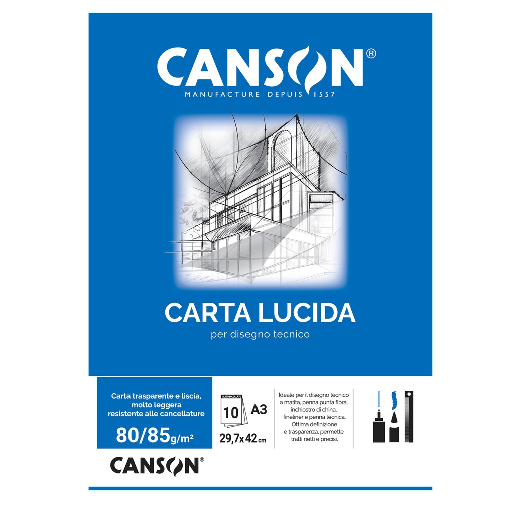 BLOCCO CARTA LUCIDA MANUALE 297x420mm 10FG 80GR CANSON
