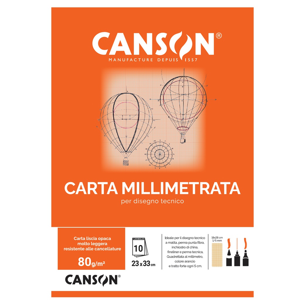 BLOCCO CARTA OPACA MILLIMETRATA 230x330mm 10FG 80GR CANSON