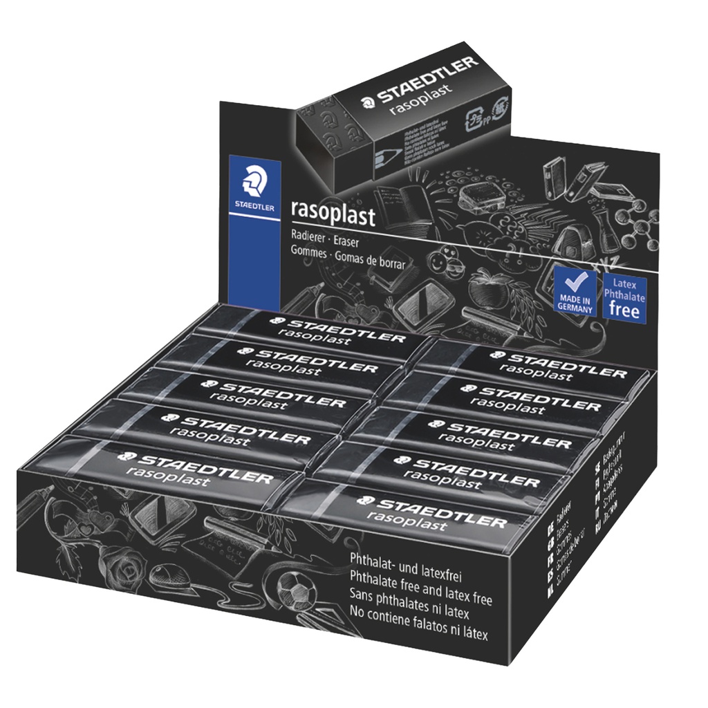 Box 20 gomme Rasoplast 526 B20-9 dim.63x13x23mm nera per matita Staedtler