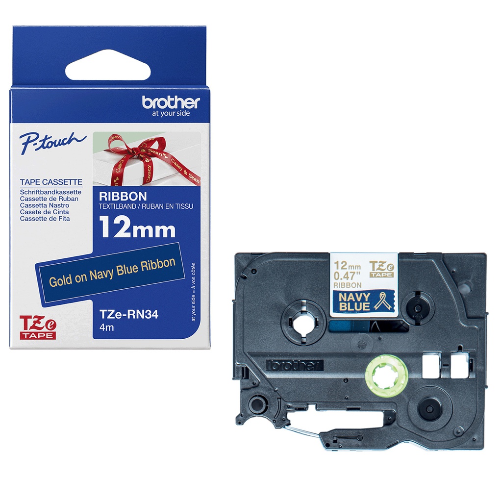 Brother Nastro TZERN34 in tessuto da 12 mm Oro su Blu (4m