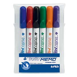 Busta 6 pennarelli Tratto Memo punta tonda a secco per lavagna colori assortiti