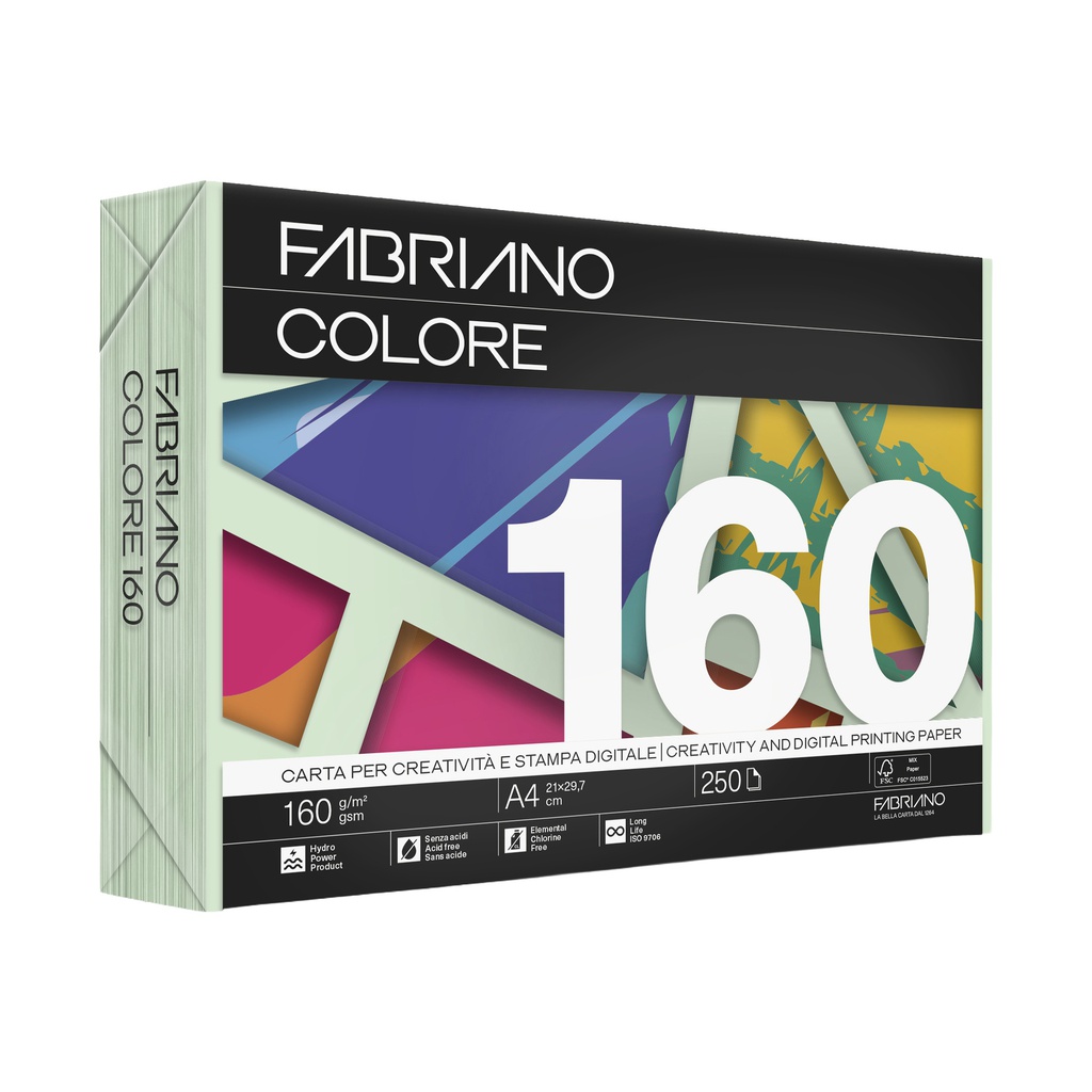 Carta Fabriano Colore A4 160gr 250fg col.tenui verde chiaro