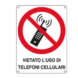 [76900] CARTELLO ALLUMINIO 16,6x23,3cm 'VIETATO L'USO DI TELEFONI CELLULARI'