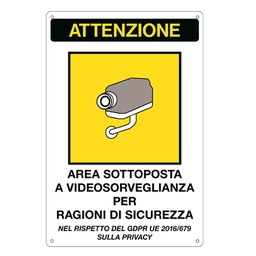 [85544] Cartello alluminio 20x30cm 'Area sottoposta a videosorveglianza' rif.GDPR