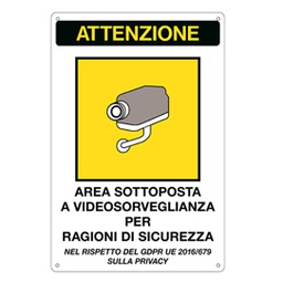 [85544] Cartello alluminio 20x30cm 'Area sottoposta a videosorveglianza' rif.GDPR