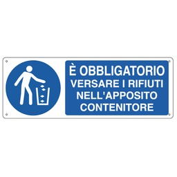 [79818] CARTELLO ALLUMINIO 35x12,5cm 'E' obbligatorio versare i rifiuti...'