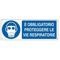 [79814] CARTELLO ALLUMINIO 35x12,5cm 'E' obligatorio proteggere le vie respiratorie''