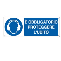 [79817] CARTELLO ALLUMINIO 35x12,5cm 'E' obligatorio proteggere l'udito''