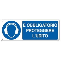 [79817] CARTELLO ALLUMINIO 35x12,5cm 'E' obligatorio proteggere l'udito''