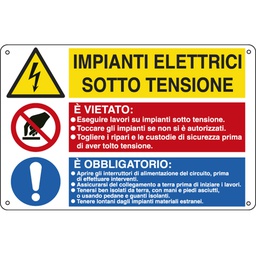 [79830] CARTELLO ALLUMINIO 50x33,3cm 'Impianti elettrici / E' vietato../ E' obbligato'