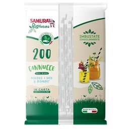 [95166] Conf. 200 Cannucce in carta imb. sing. 24cm nere e nere-bianche Samurai Party (D