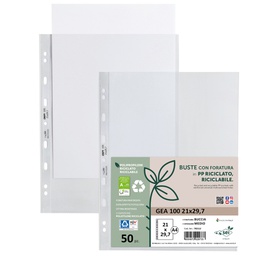 [94529] Conf 50 Buste forate in PP riciclato buccia medium 21x29,7cm GEA 100 Sei rota