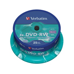 [VERBDVD-RW25SP] CONFEZIONE DA 25 DVD-RW SPINDLE 4X 4.7GB SUPERF.MATT SILVER SERIGRAFATA