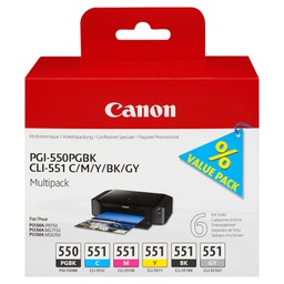 [CANINKPG550MP] CONF. MULTIPACK CARTUCCIA INCHIOSTRO PGI-550/CLI-551 PGBK/C/M/Y/BK/GY