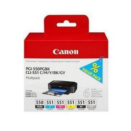 [CANINKPG550MP] CONF. MULTIPACK CARTUCCIA INCHIOSTRO PGI-550/CLI-551 PGBK/C/M/Y/BK/GY