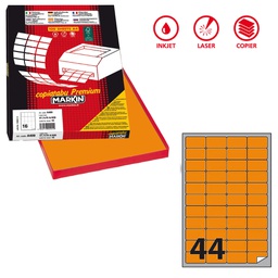 [80189] Etichetta adesiva A/406 arancio fluo 100fg A4 47,5x25,5mm (44et/fg Markin