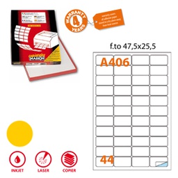 [80188] Etichetta adesiva A/406 giallo fluo 100fg A4 47,5x25,5mm (44et/fg Markin