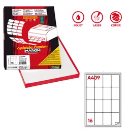 [48473] Etichetta adesiva A/409 bianca 100fg A4 47,7X70mm (16eti/fg Markin