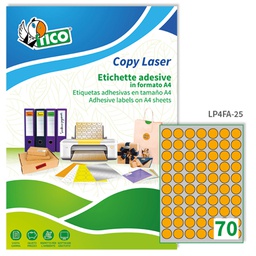 [61781] Etichetta adesiva arancio fluo 70fg A4 tonda D25mm (70et/fg Tico