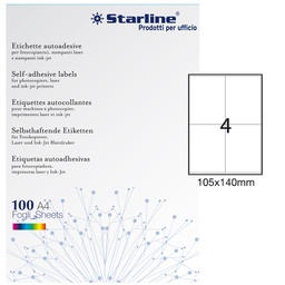 [STL3036] Etichetta adesiva bianca 100fg A4 105x140mm (4et/fg STARLINE