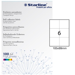 [STL3035] Etichetta adesiva bianca 100fg A4 105x99mm (6et/fg STARLINE