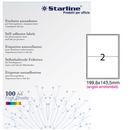 [STL3055] Etichetta adesiva bianca 100fg A4 199,6x143,5mm (2et/fg angoli tondi STARLINE