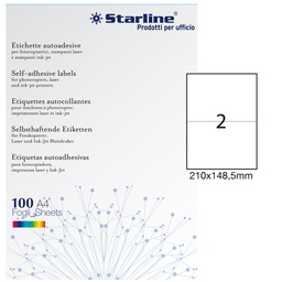 [STL3042] Etichetta adesiva bianca 100fg A4 210x148,5mm (2et/fg STARLINE