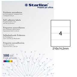 [STL3040] Etichetta adesiva bianca 100fg A4 210x74,2mm (4et/fg STARLINE