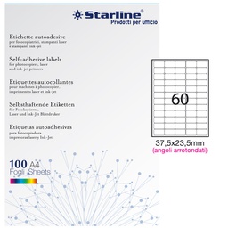 [STL3048] Etichetta adesiva bianca 100fg A4 37,5x23,5mm (60et/fg angoli tondi STARLINE