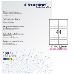 [STL3049] Etichetta adesiva bianca 100fg A4 47,5x25,5mm (44et/fg angoli tondi STARLINE