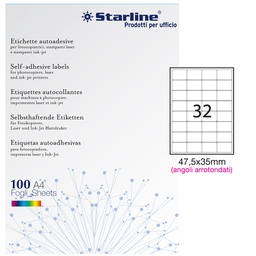 [STL3052] Etichetta adesiva bianca 100fg A4 47,5x35mm (32et/fg angoli tondi STARLINE