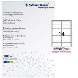 [STL3044] Etichetta adesiva bianca 100fg A4 99,1x38,1mm (14et/fg angoli tondi STARLINE