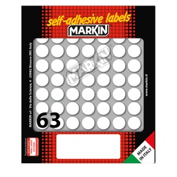 [78194] Etichetta adesiva bianca tonda D14mm (10fogli x 63etichette Markin