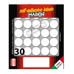 [36374] Etichetta adesiva bianca tonda D22mm (10fogli x 30etichette Markin