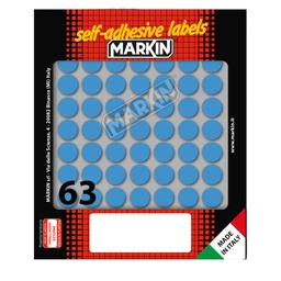 [36611] Etichetta adesiva blu tonda D14mm (10fogli x 63etichette Markin