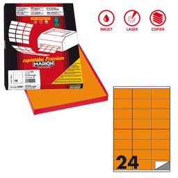 [80165] Etichetta adesiva C/500 arancio fluo 100fg A4 70x36mm (24et/fg Markin