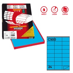 [48903] Etichetta adesiva C/500 blu 100fg A4 70x36mm (24et/fg Markin