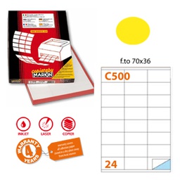 [80164] Etichetta adesiva C/500 giallo fluo 100fg A4 70x36mm (24et/fg Markin