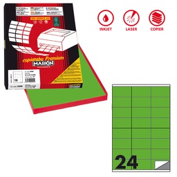 [80166] Etichetta adesiva C/500 verde fluo 100fg A4 70x36mm (24et/fg Markin