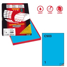 [49695] Etichetta adesiva C/503 blu 100fg A4 210x297mm (1et/fg Markin