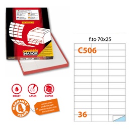 [31151] Etichetta adesiva C/506 bianca 100fg A4 70x24,75mm (36et/fg Markin