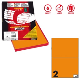 [80173] Etichetta adesiva C/509 arancio fluo 100fg A4 210x148,5mm (2et/fg Markin