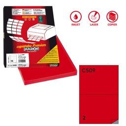 [48653] Etichetta adesiva C/509 rosso 100fg A4 210x148,5mm (2et/fg Markin