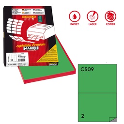 [48654] Etichetta adesiva C/509 verde 100fg A4 210x148,5mm (2et/fg Markin