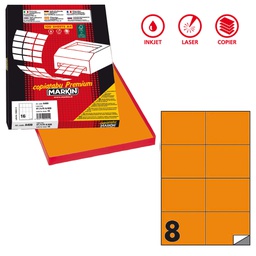 [80177] Etichetta adesiva C/512 arancio fluo 100fg A4 105x74,25mm (8et/fg Markin